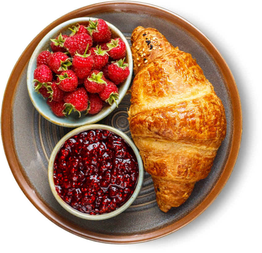 Breakfast Crossaint on a Plate Isolated on White